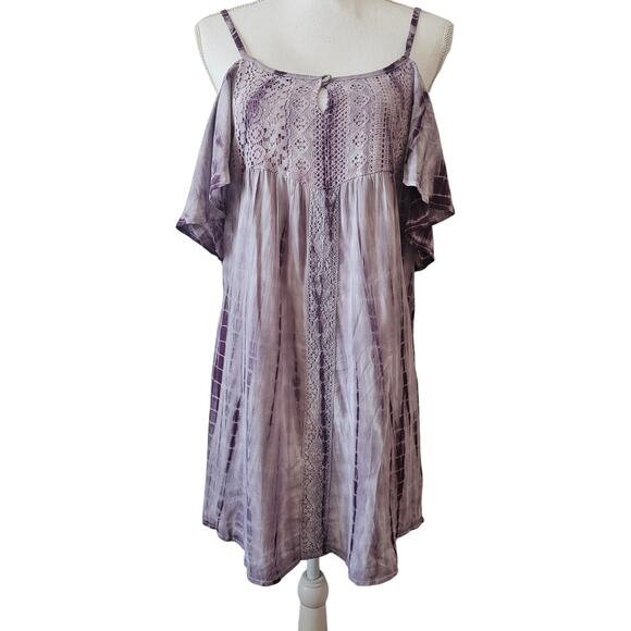Socialite Purple Tie-Dye Crochet Cold Shoulder Dress Size M - Picture 1 of 5